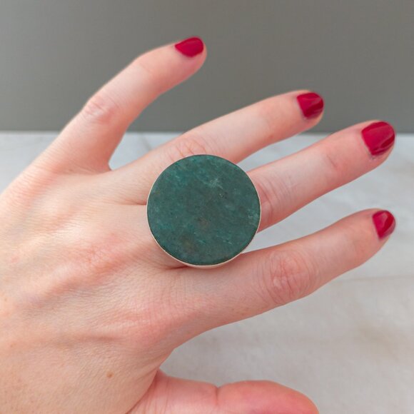 Large Sterling Silver & Aventurine Modernist Ring (Size 7.75) - Picture 11 of 17